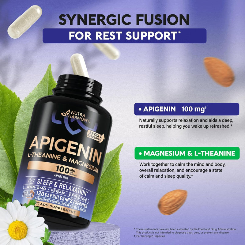 Apigenina 100 mg: Suplemento de apigenina con L-teanina para favorecer el sueño
