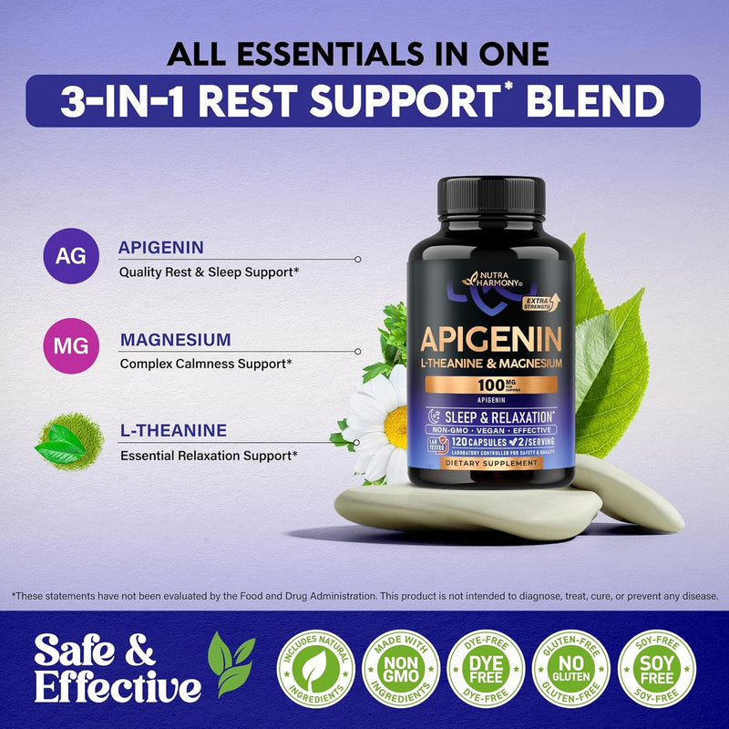 Apigenina 100 mg: Suplemento de apigenina con L-teanina para favorecer el sueño