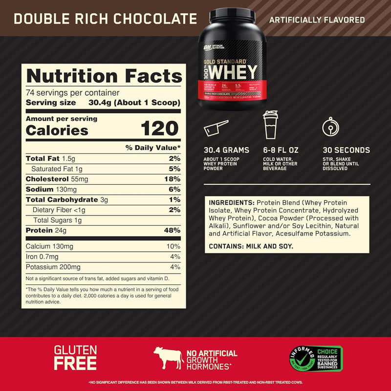 Proteína de suero 100% Gold Standard – Doble chocolate (2,27 kg) + Monohidrato de creatina micronizado sin sabor (120 raciones) – Paquete especial